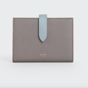 Celine Brand New Medium Strap Wallet in Bicolour Grained Calfskin Pebble/Mineral